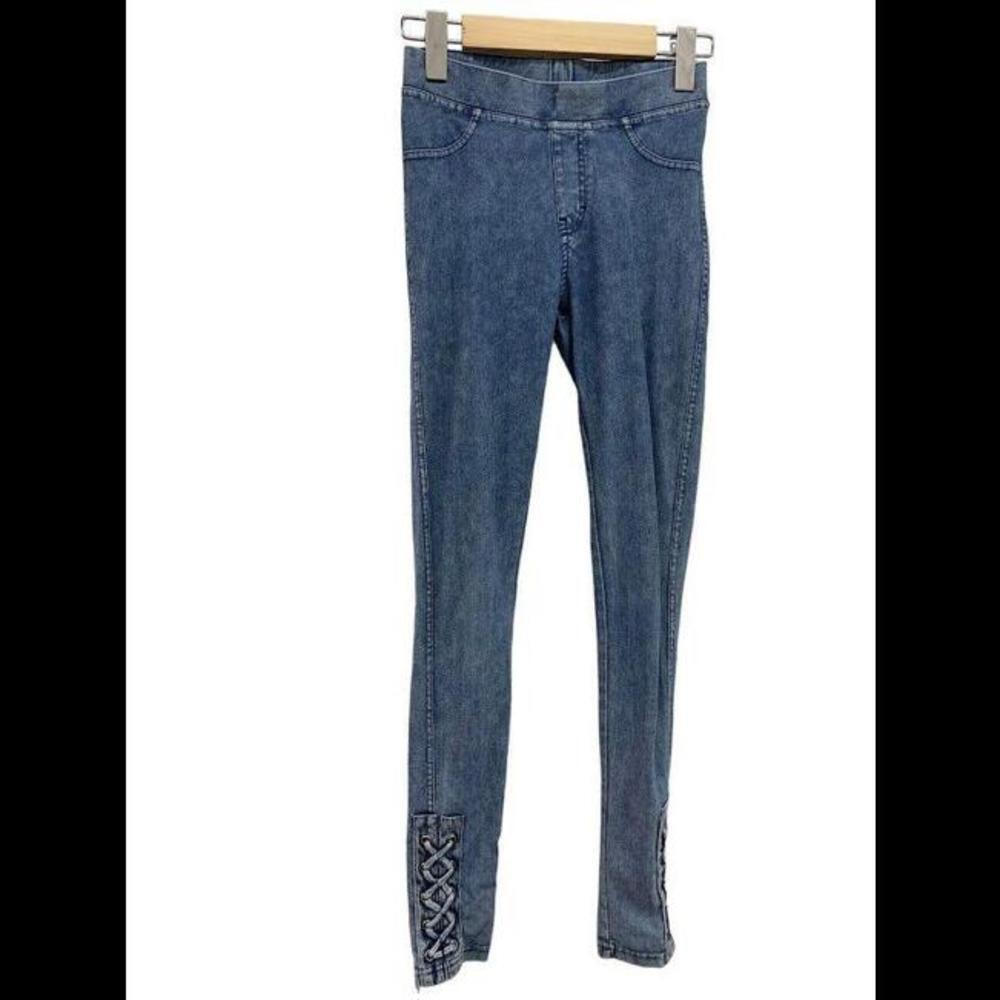 H M Womens Denim Laced Ankle Slip On Blue Jegging Jeans Size 12-13 Read​​
